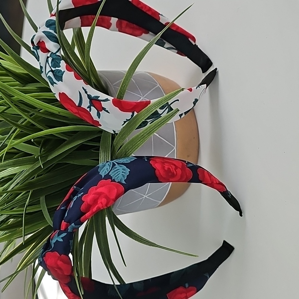 NWOT Red Floral Top knot Headbands Set in Ivory and Blue